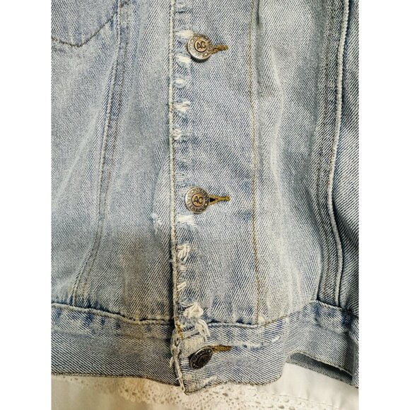 Avalon AC Collection Retro Sherpa Lined Denim Distressed Zombie Trucker Jacket L - Picture 3 of 10
